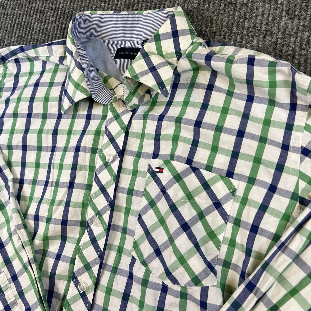 Tommy Hilfiger Men's Plaid Shirt XL Green Blue Check Classic Fit Preppy‎ READ